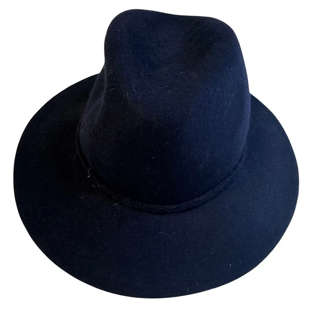 Banana Republic Black 100% Wool Fedora Wide Brim Bow Hat SM
